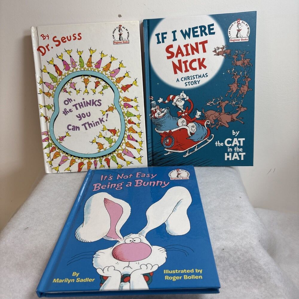 Dr Seuss & Bunny Beginner Books Lot of 3 Hardcover Cat in the Hat Oh the Thinks